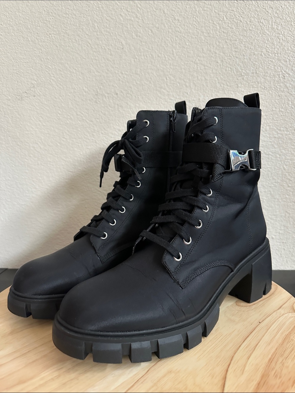Hype Black Lace-Up Chunky Lug Heel Combat Boots 10M